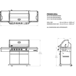Kanadský plynový gril Napoleon PRESTIGE PRO600  - rozměry