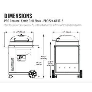 Gril na dřevěné uhlí Napoleon PRO CART CHARCOAL PRO22K-CART-2 list s rozměry